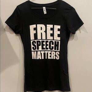 Black Graphic Tee with White Text free speech matters never worn